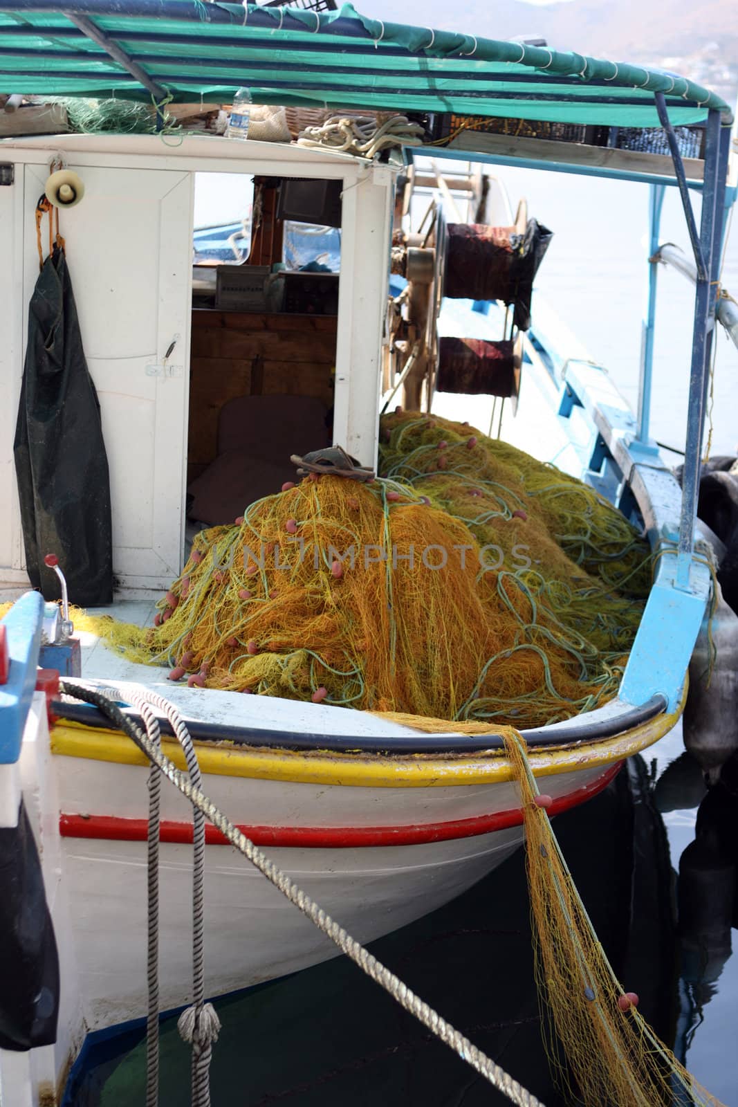 detail from fishing boat yellow fishingnet