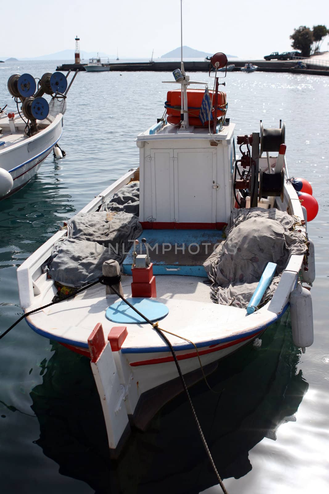 fishing boats moored at patmos island greece