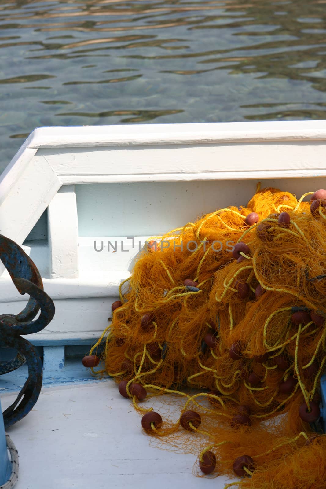 detail from fishing boat yellow fishingnet