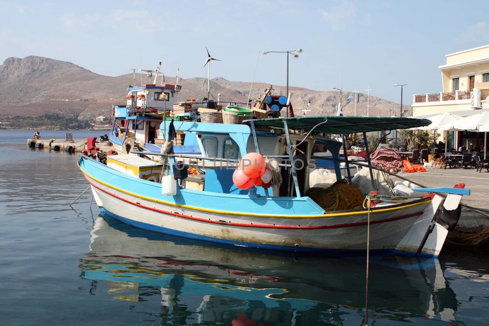 fishing boats moored at leros island greece