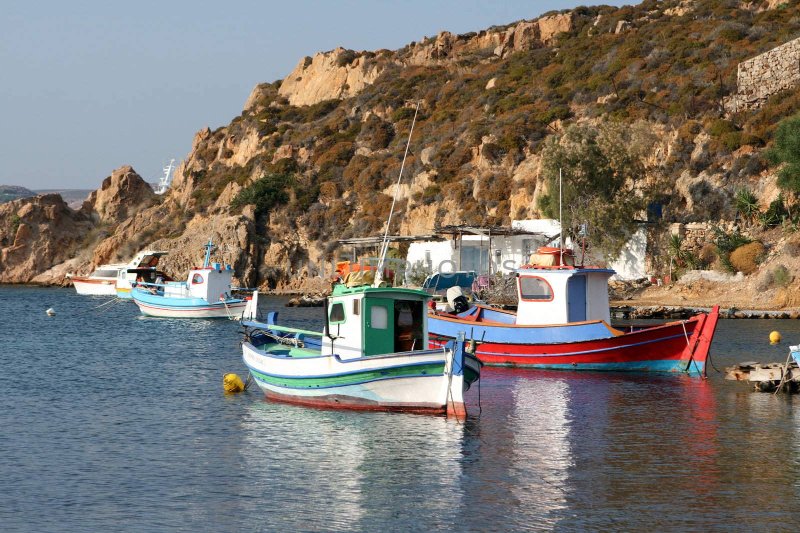 mooring small boats patmos island greece