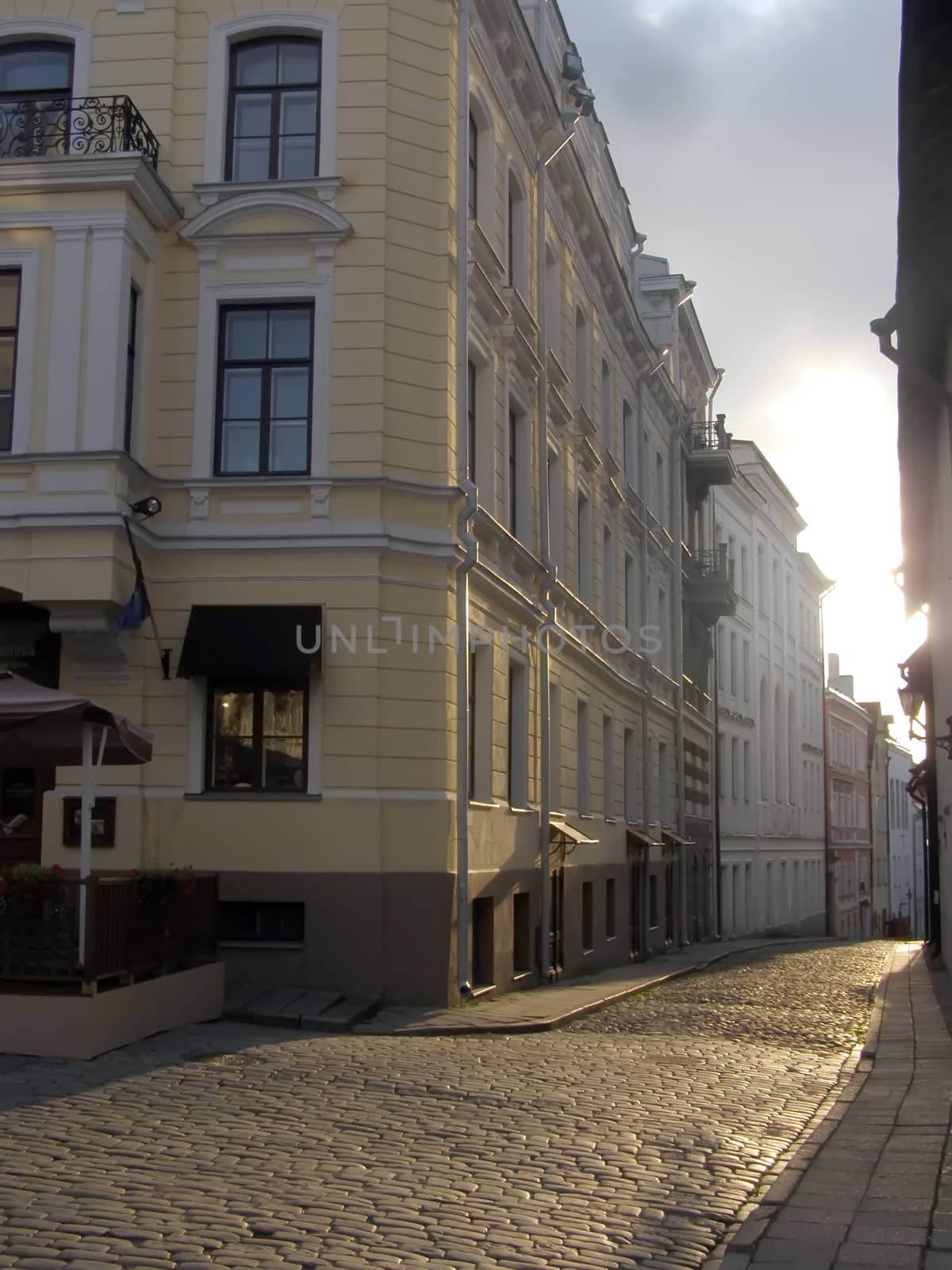 Streets of ancient city, Facades in capital of Estonia Tallinn