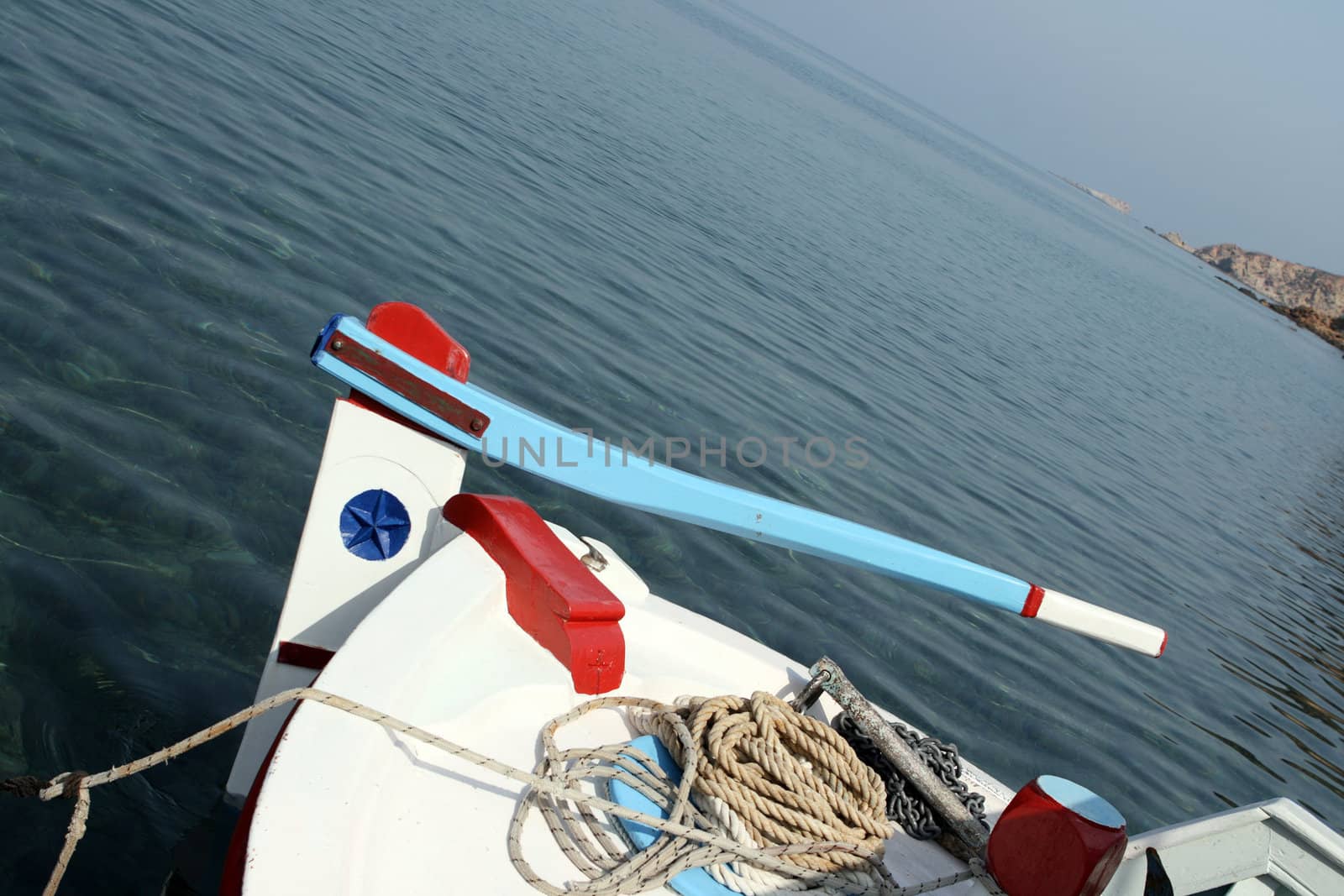 steering from traditional wooden fishing boat detail patmos island greece