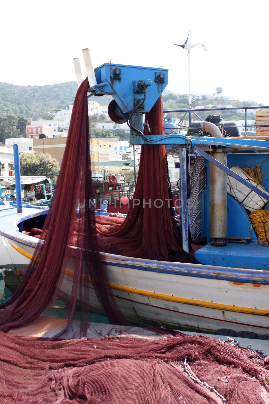 fishing boat detail at the port of leros island dodecanece islands greece
