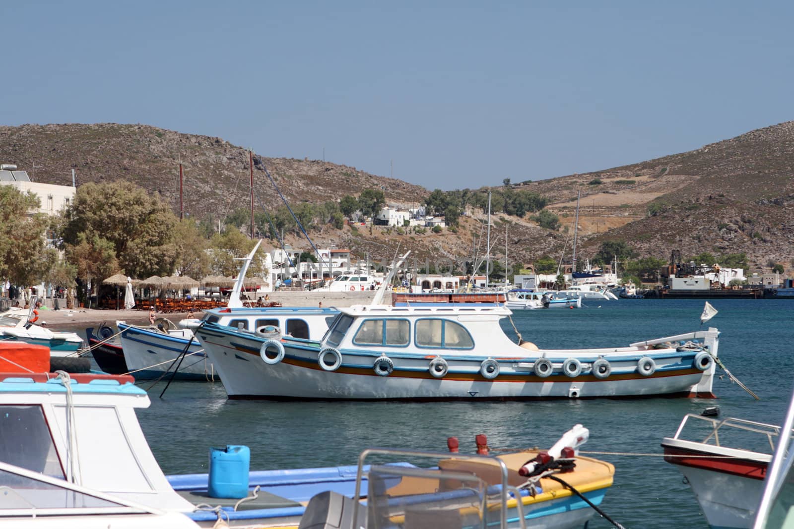 view of skala patmos island dodecanese greece