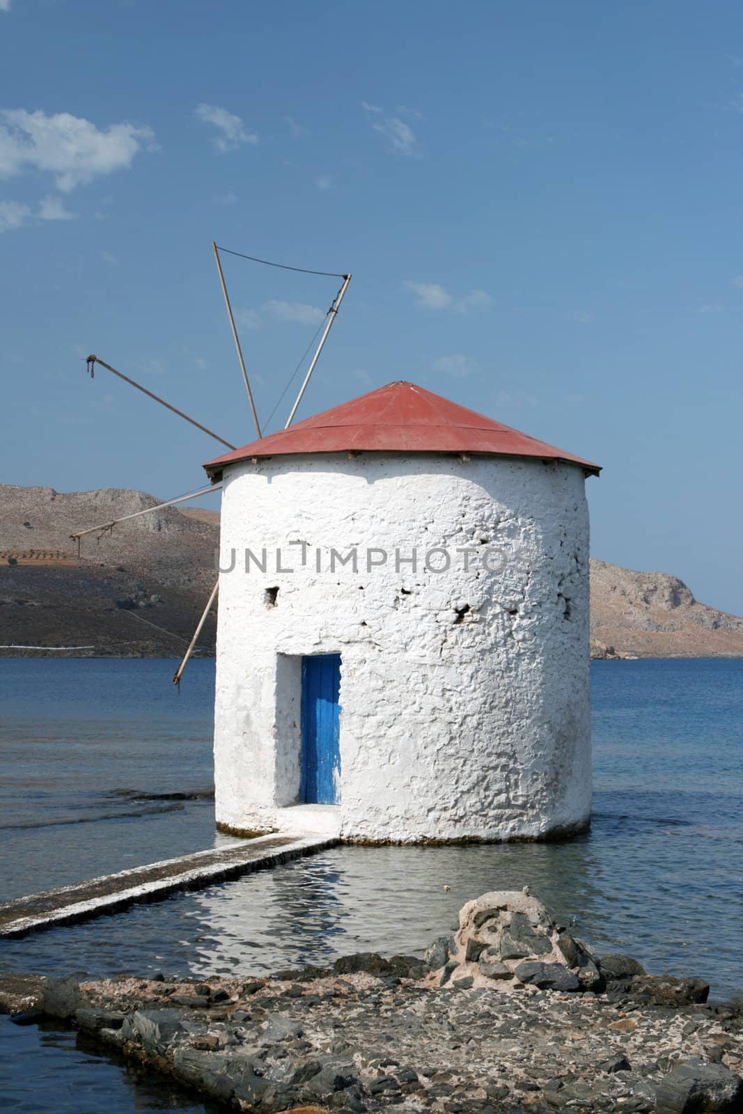 floating water mill in the sea Leros island dodecanese greece