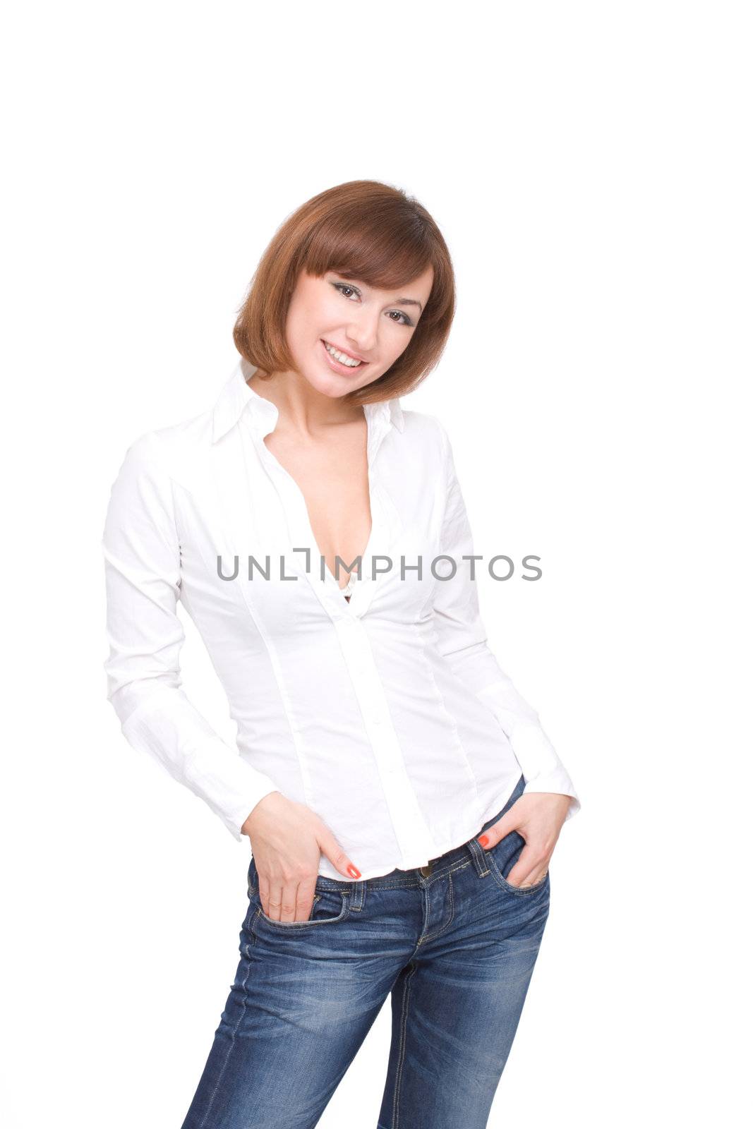 Portrait of a beautiful girl isolated over white background