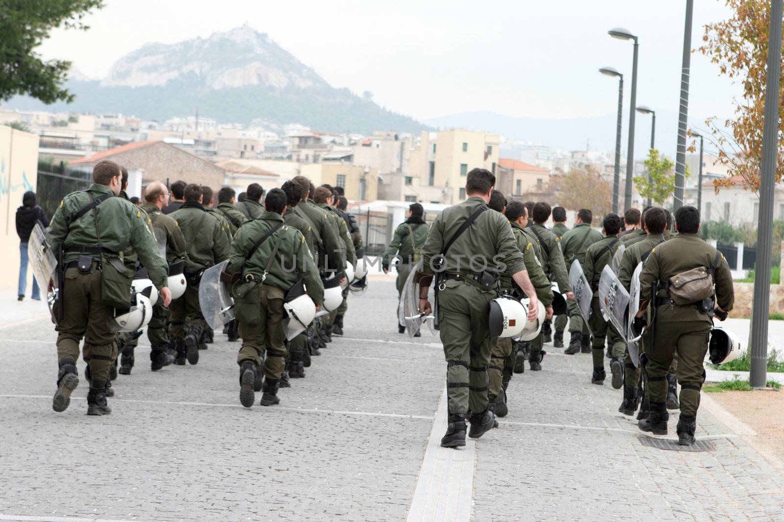 special police forces walking in athens greece just before the big manifestation in athens greece 6th December 2008