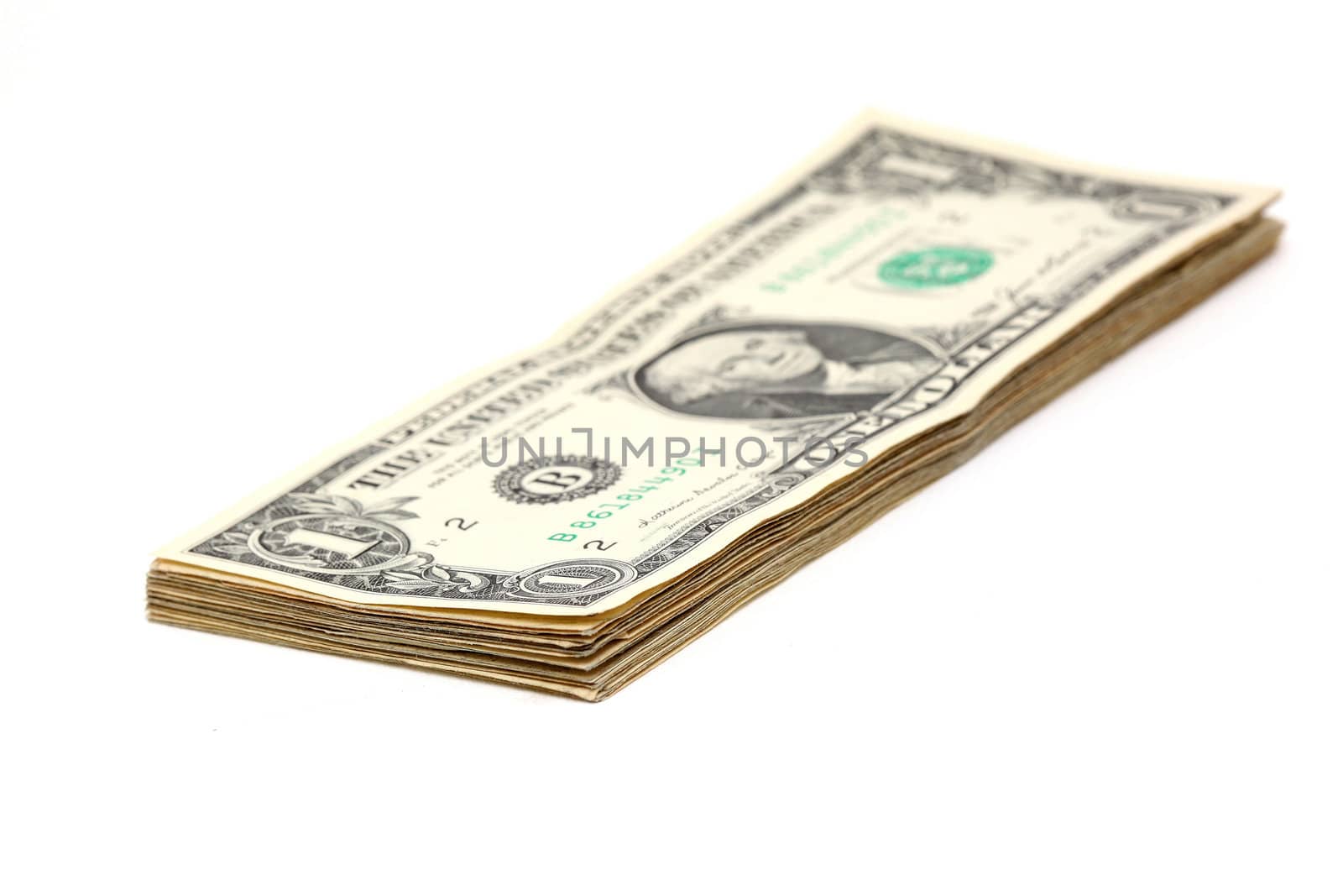 stack of one dollar banknotes isolated on white background
