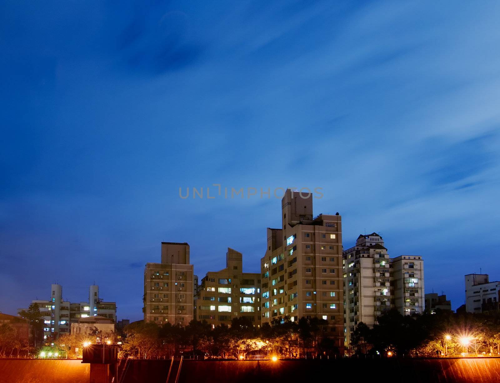 A Beautiful night scenes of building and apartment in Taiwan.