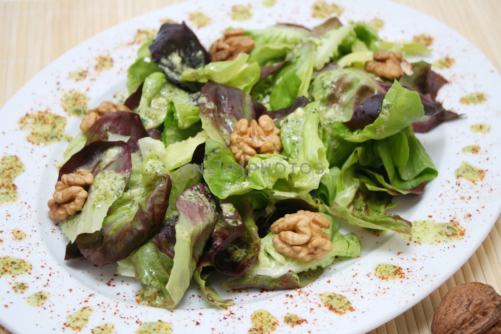 fresh salad with walnuts