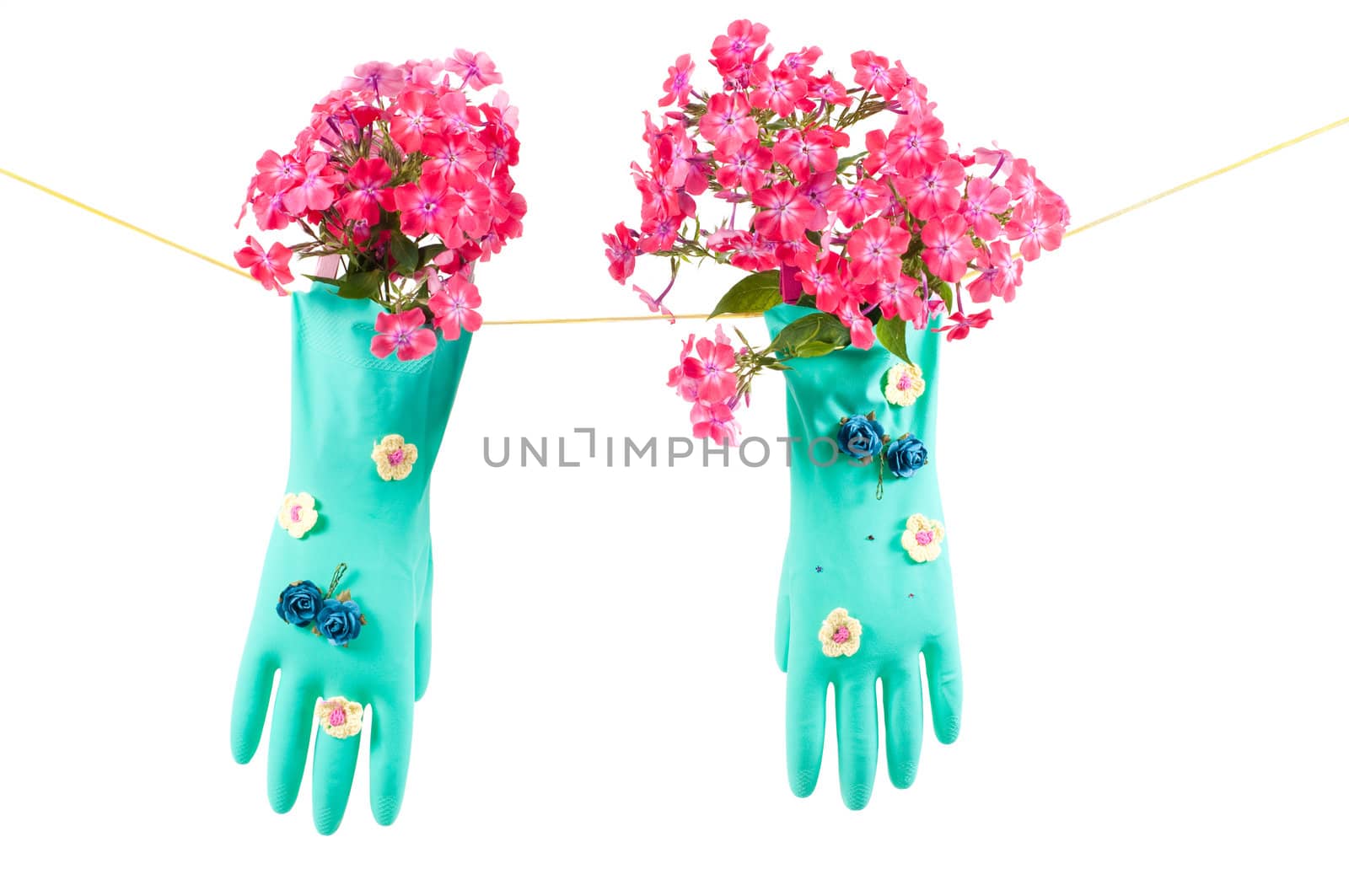 Shot of conceptual photo with hanging gloves