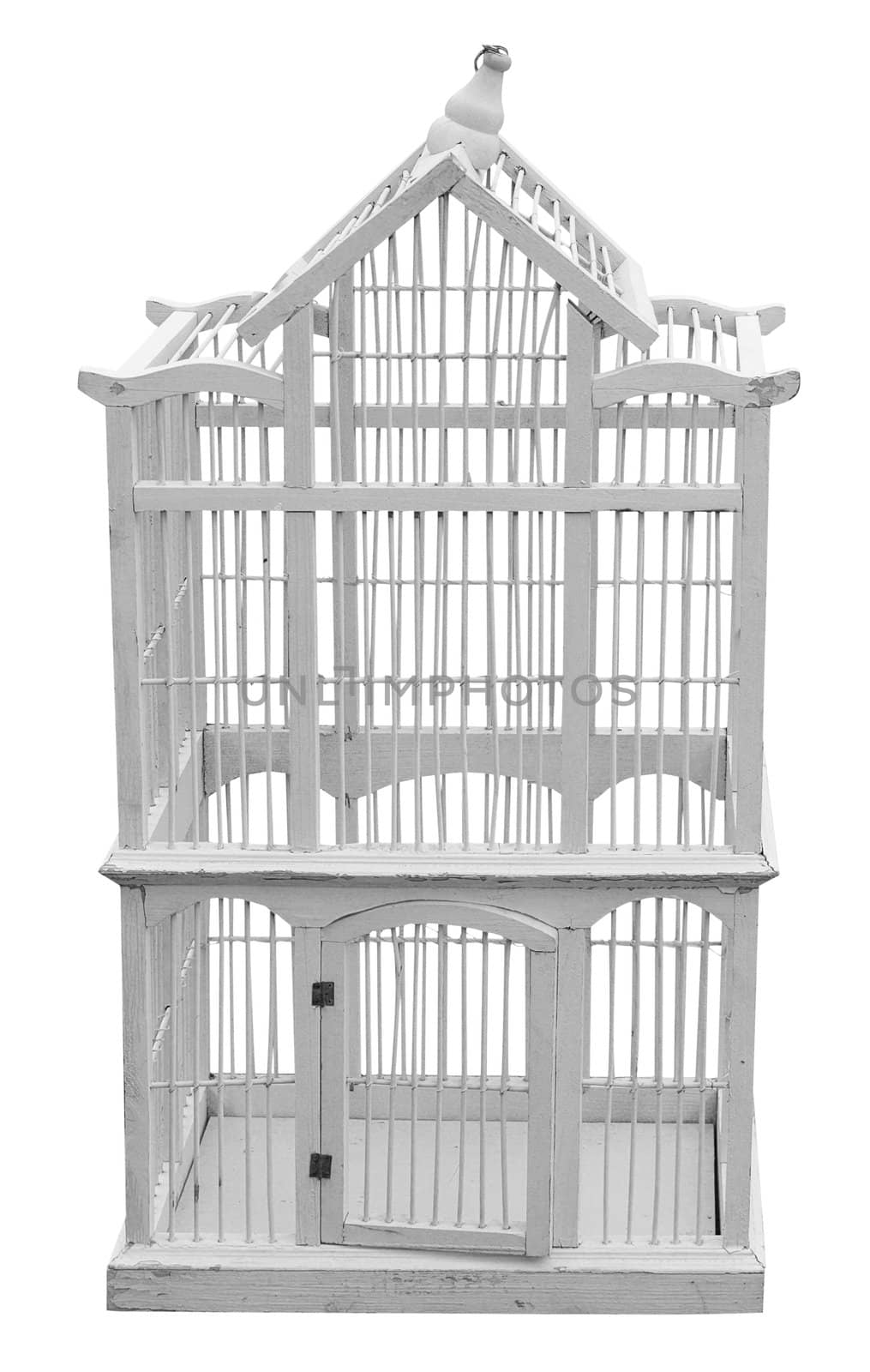 Antique Wooden Birdcage isolated with clipping path