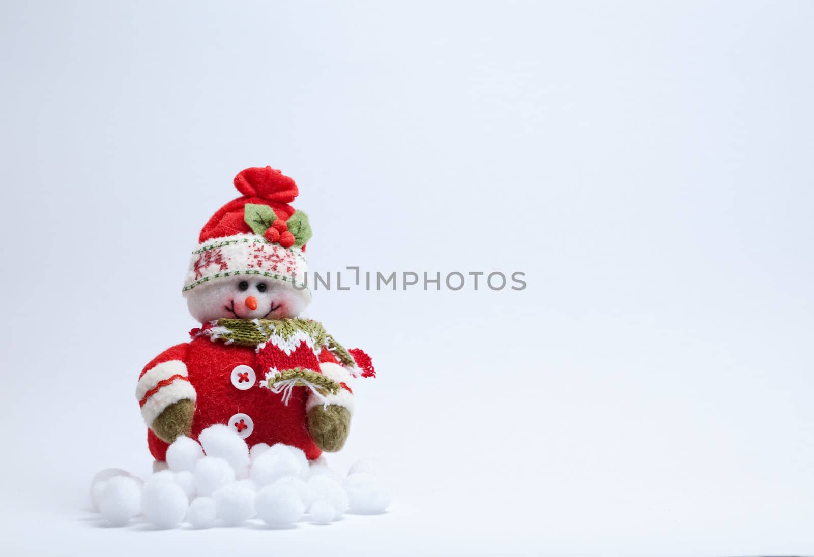 Christmas Snowman teddy on a white background.