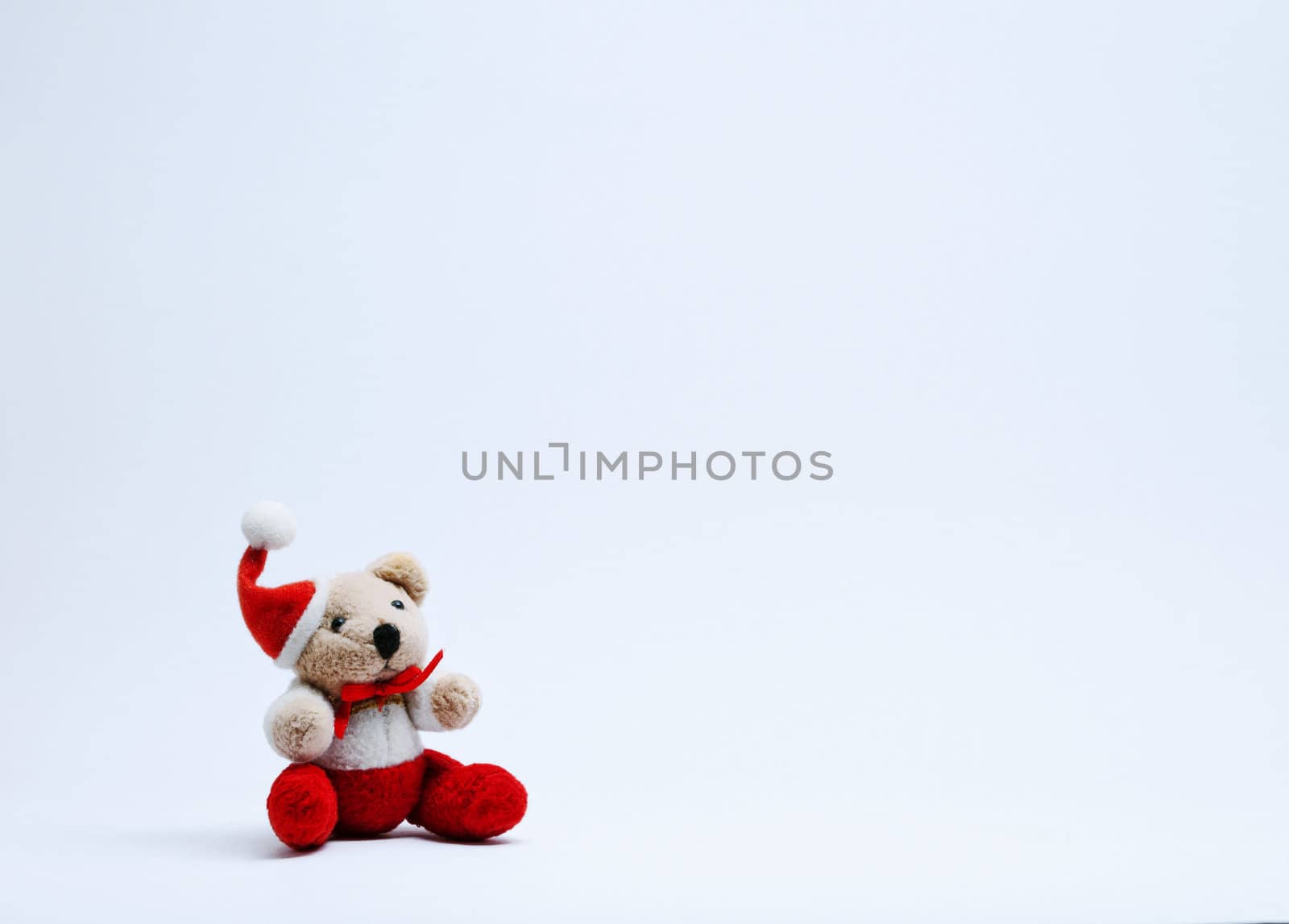 Christmas Teddy on a white background.