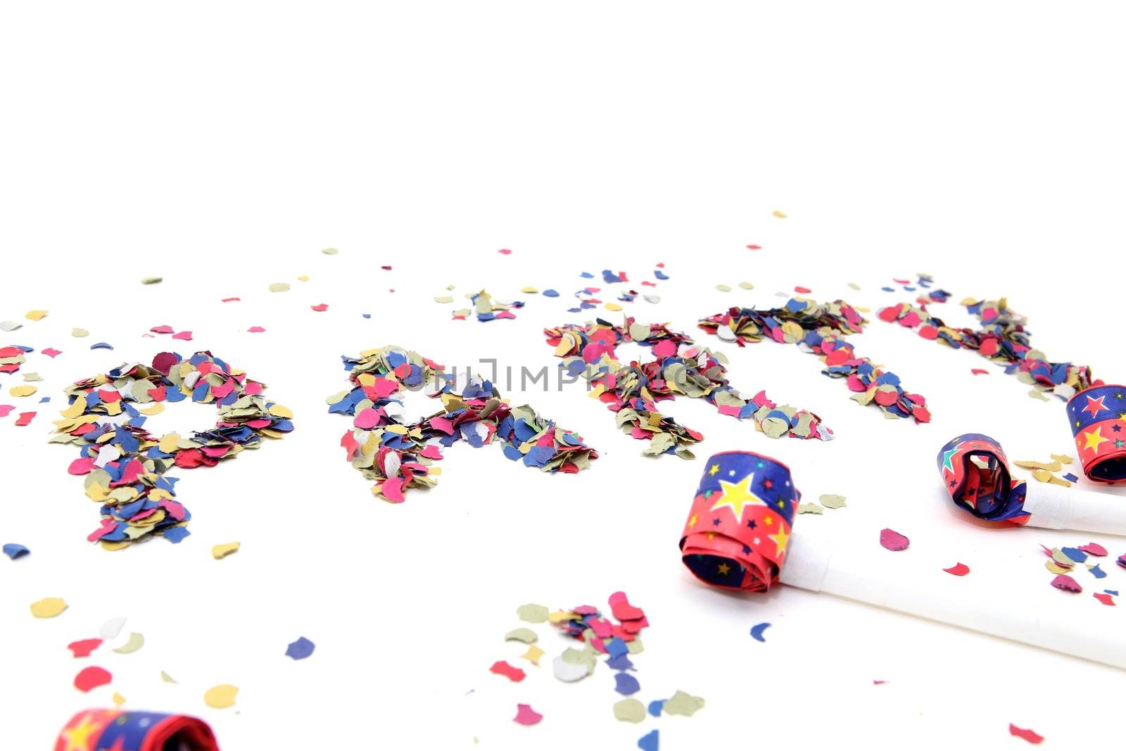 confetti party and blowers with copyspace isolated