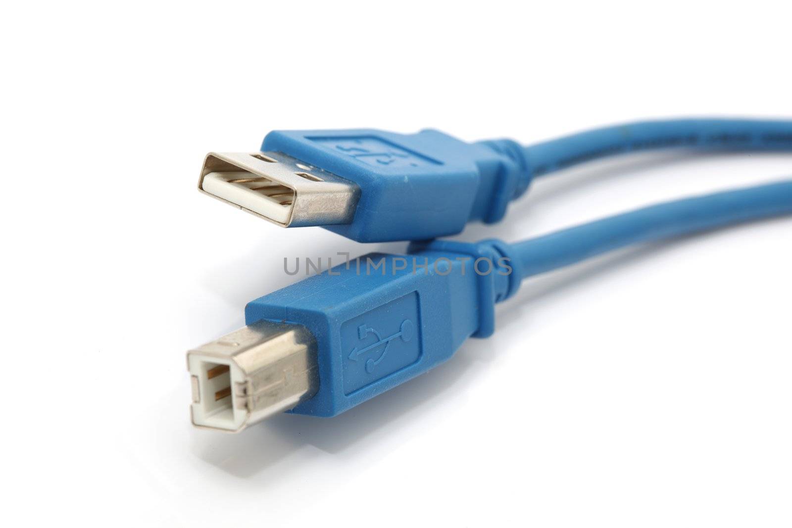 blue usb connection cables isolated on white background