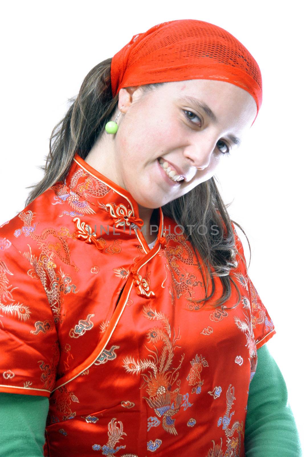 beautiful chinese girl wearing the red color chinese traditional dress