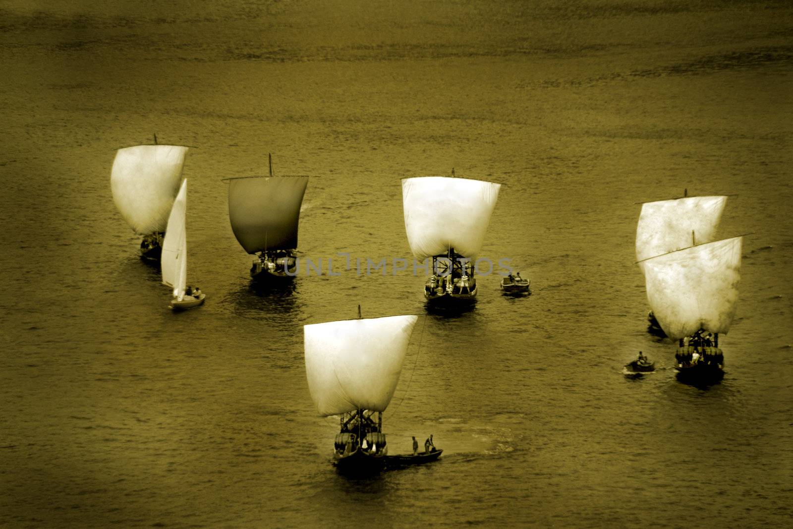 old photo with vintage boats