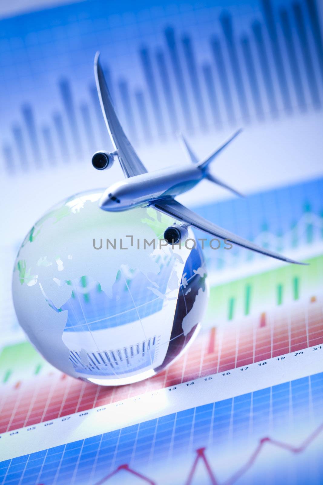 Airplane in finance and world by JanPietruszka