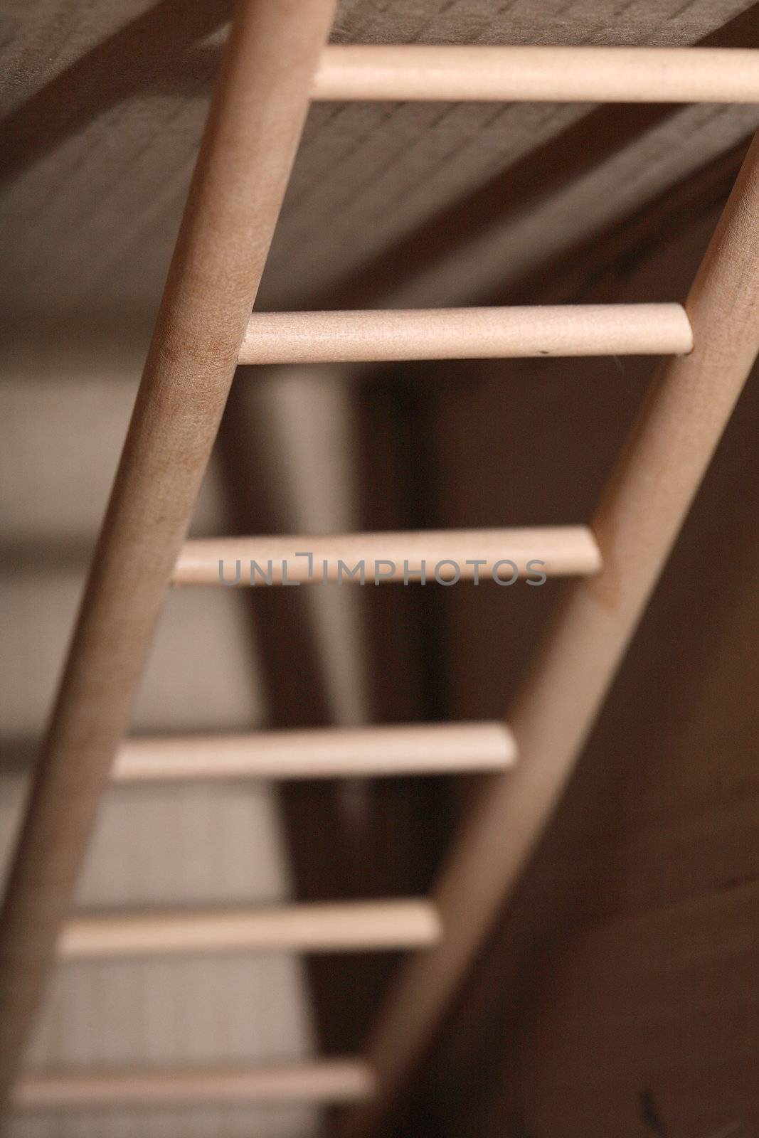 Closeup of wooden ladder inside cardboard box. Leading to out concept