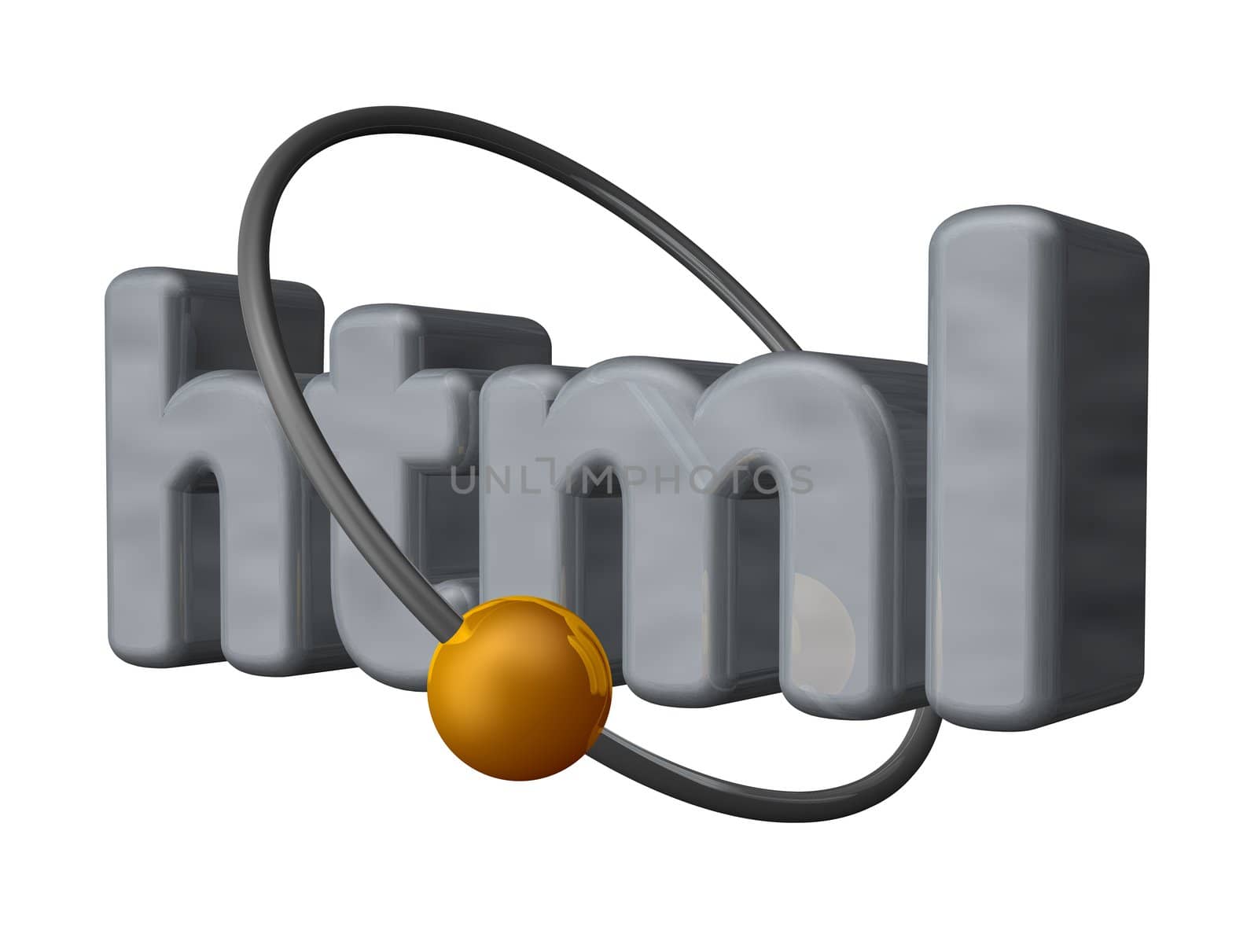 golden ball fly around the letters html - 3d illustration