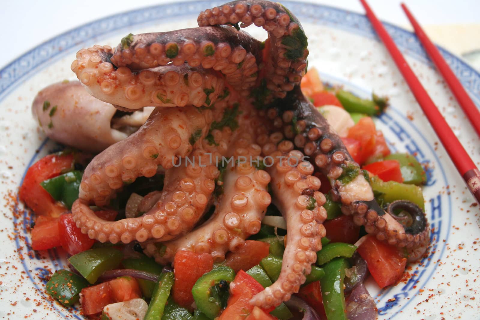an octopus with vegetables