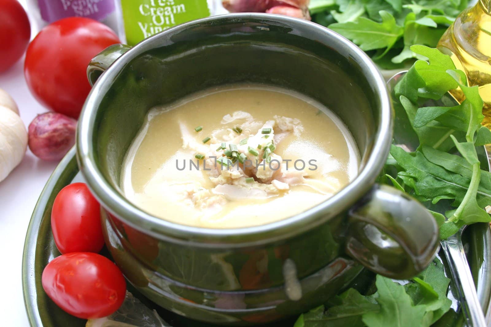 fresh soup of beans with chicken