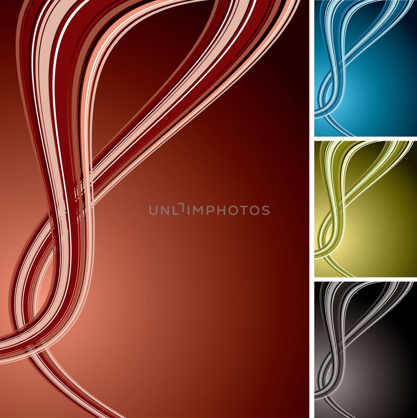 Collection of four coloured background variations with flowing wave design