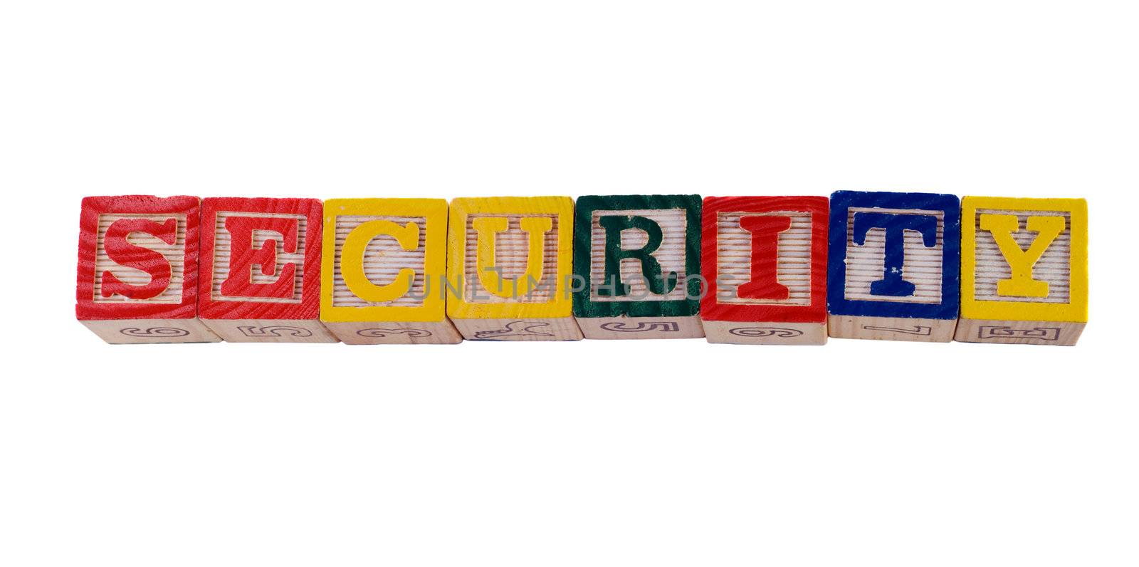 Concept image of child security, by spelling it out with wooden letter blocks