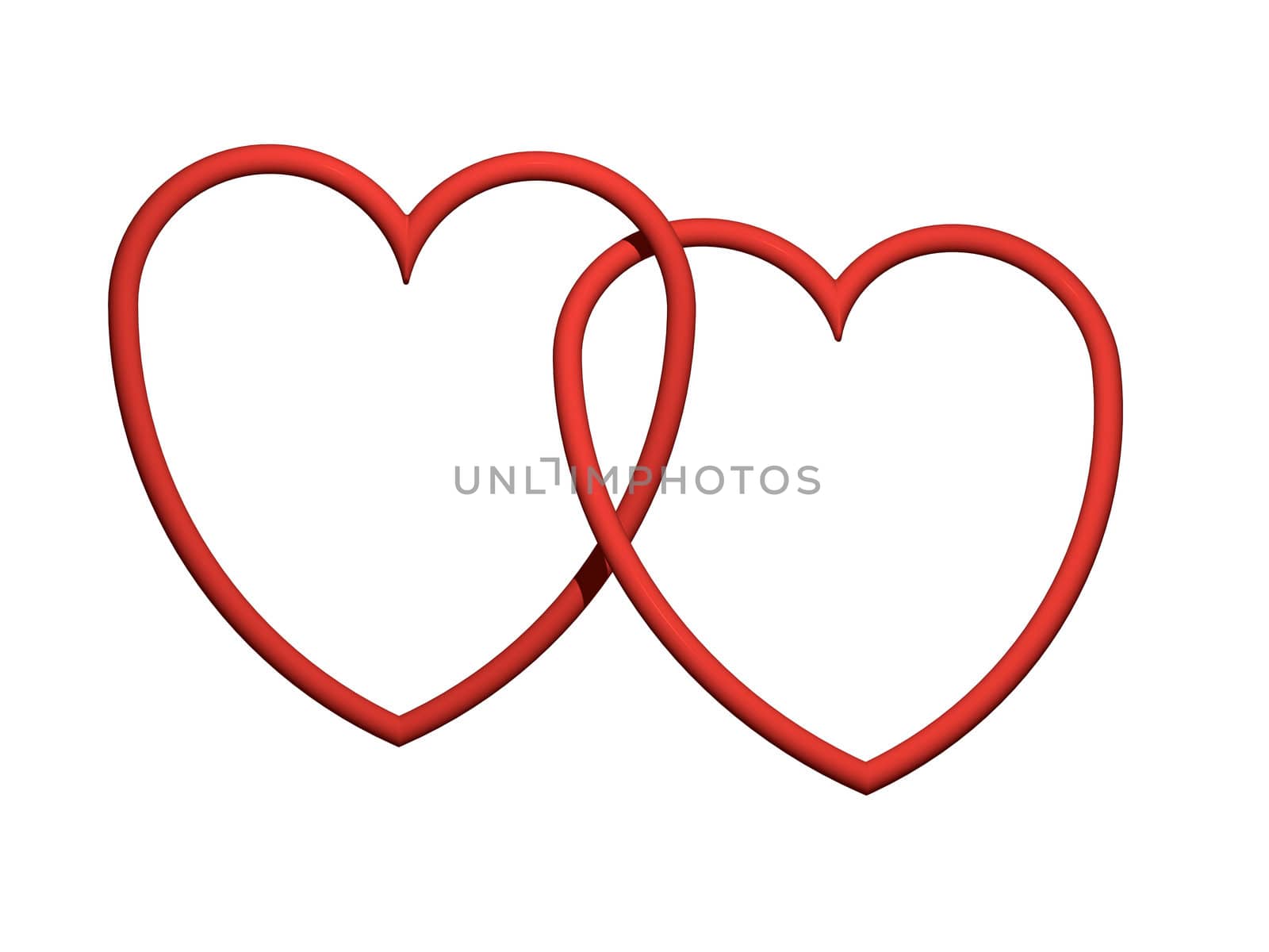 Two red hearts 3d intertwined