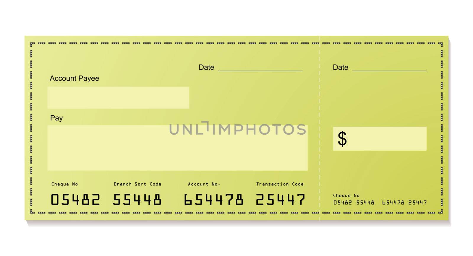 green dollar bank cheque with space for your own information