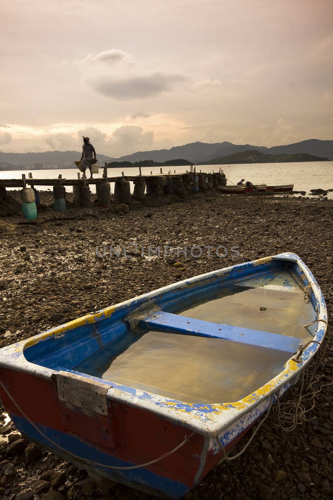 fish boat and wood bridge