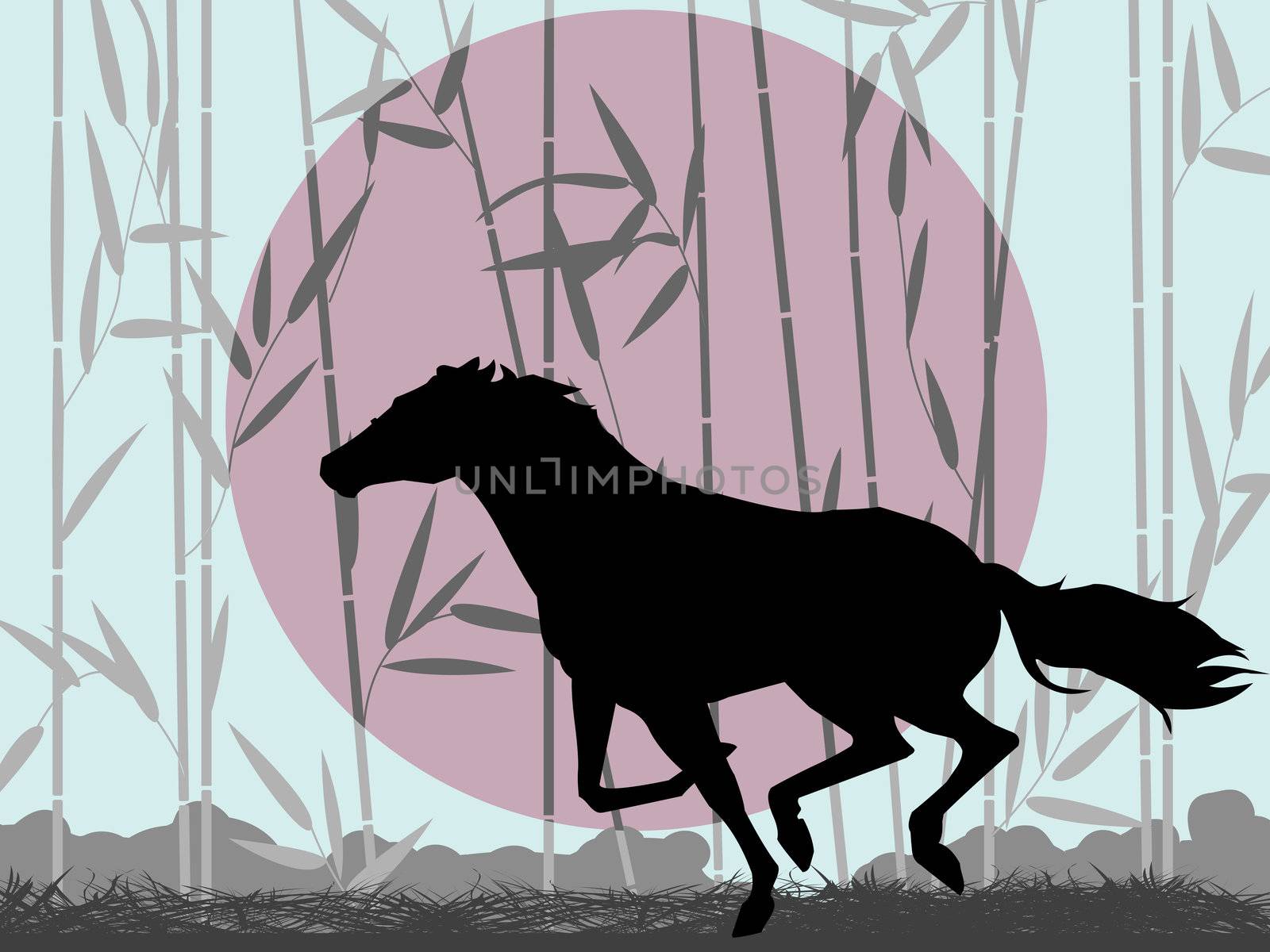 Stylized horse running in the moon light