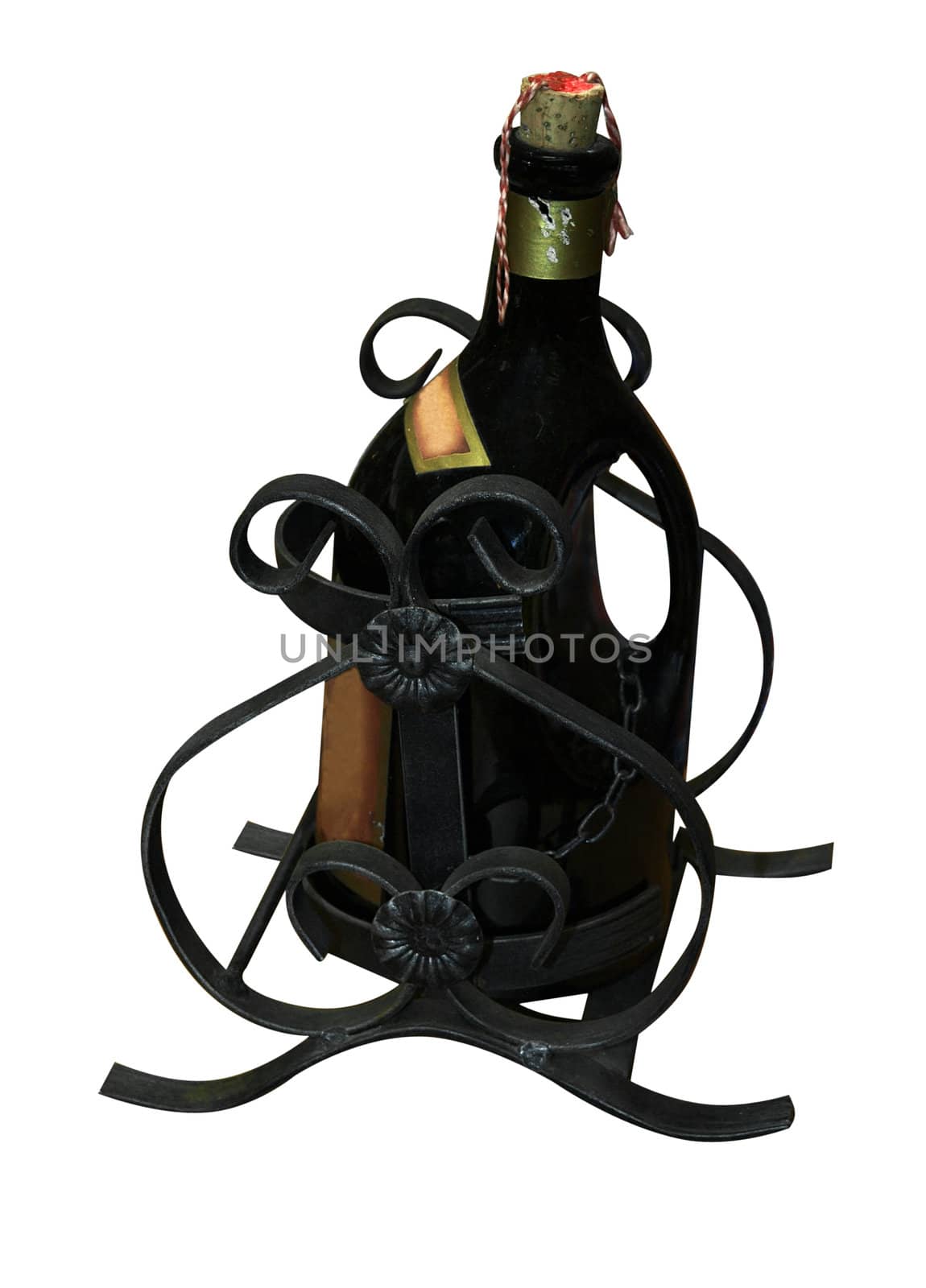 Wine Bottle in Holder isolated with clipping path