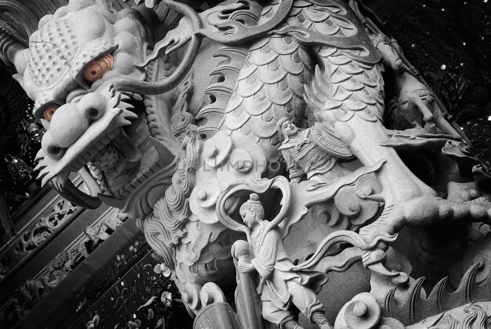 Temple Stong Carving - People and Dragon by elwynn