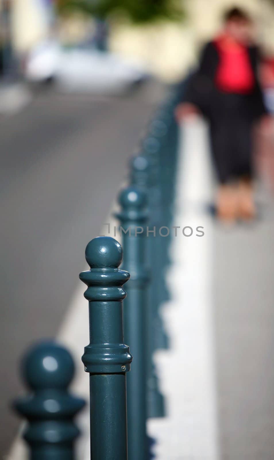 Detail of baluster on the street focused on one pillar