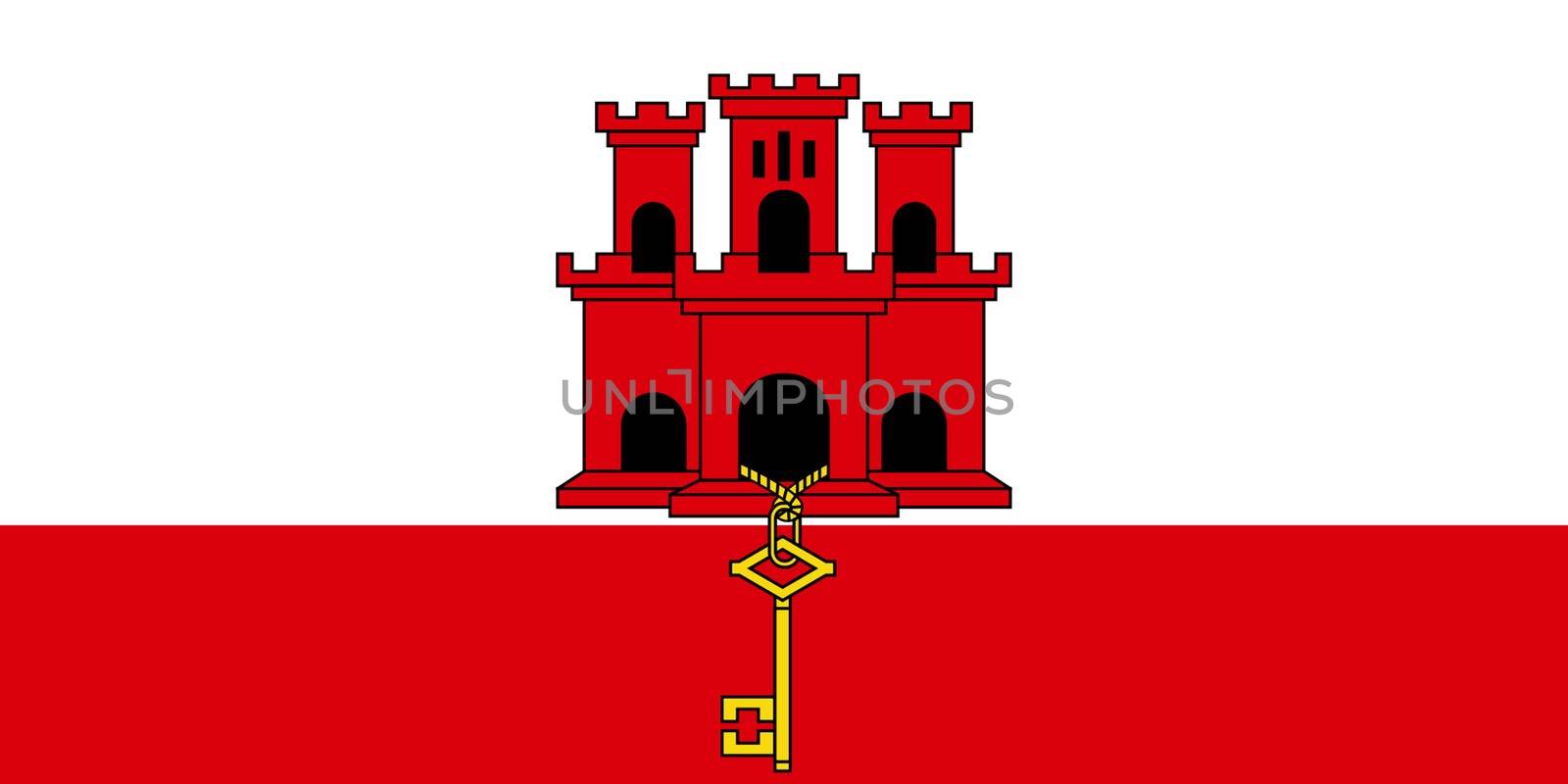 Sovereign state flag of dependent country of Gibraltar in official colors. 