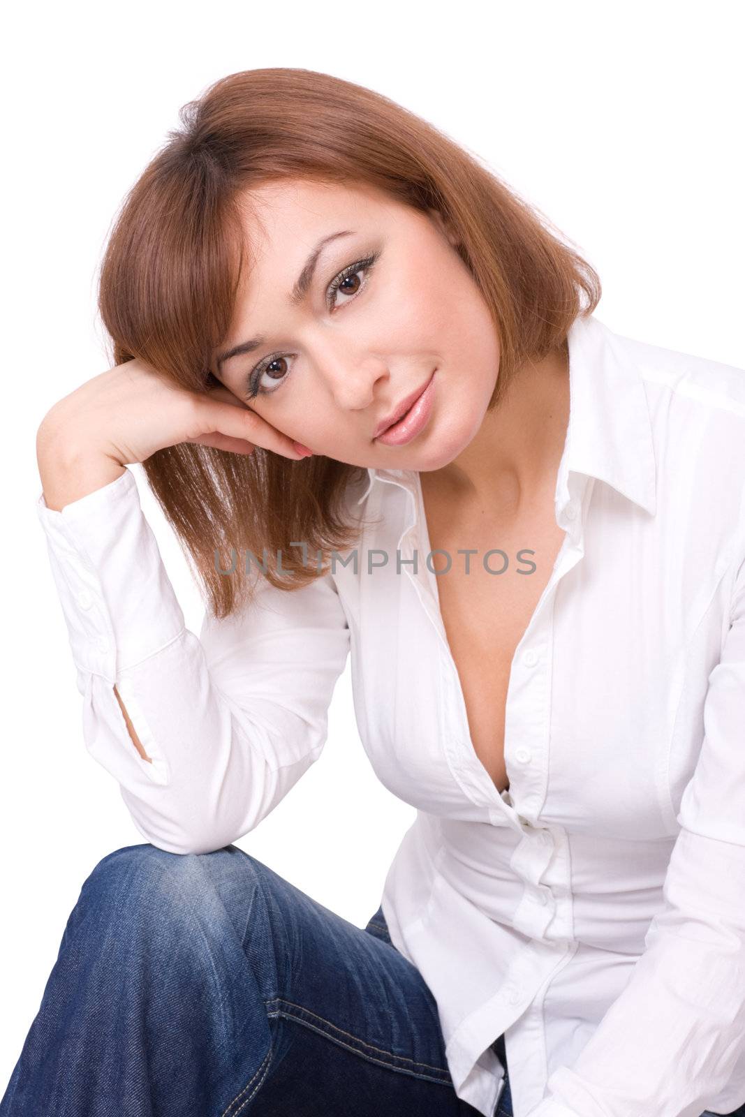 Portrait of the beautiful woman isolated over white