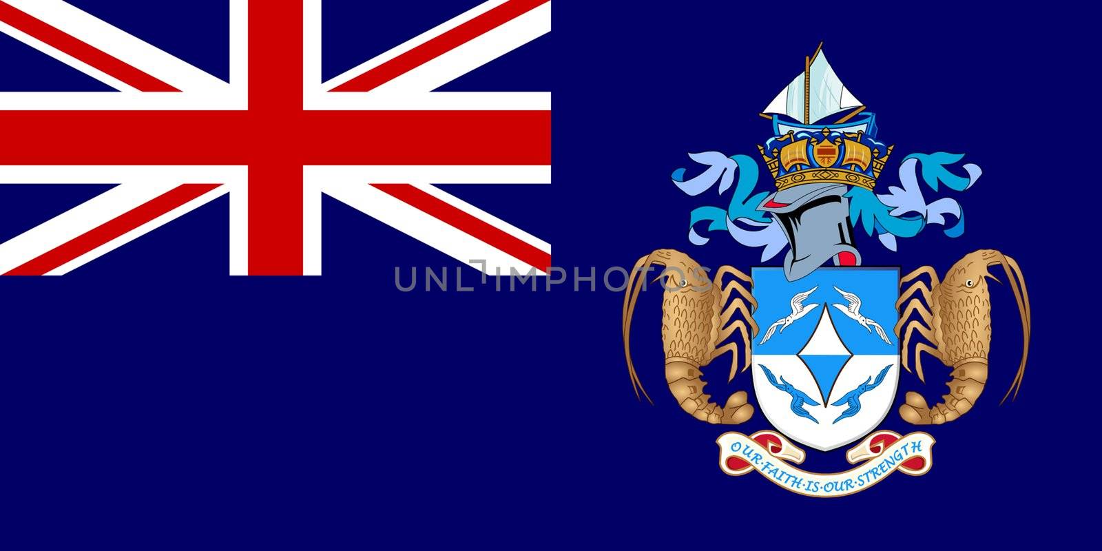 Sovereign state flag of dependent country of Tristan da Cunha in official colors. 
