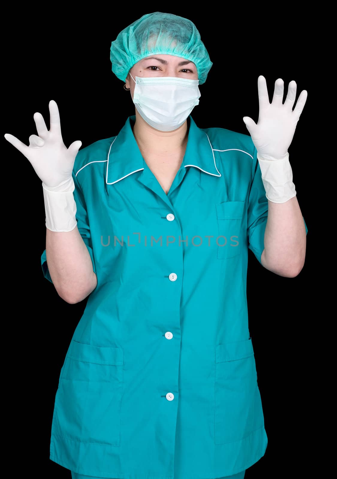 Assistant of doctor on the black background