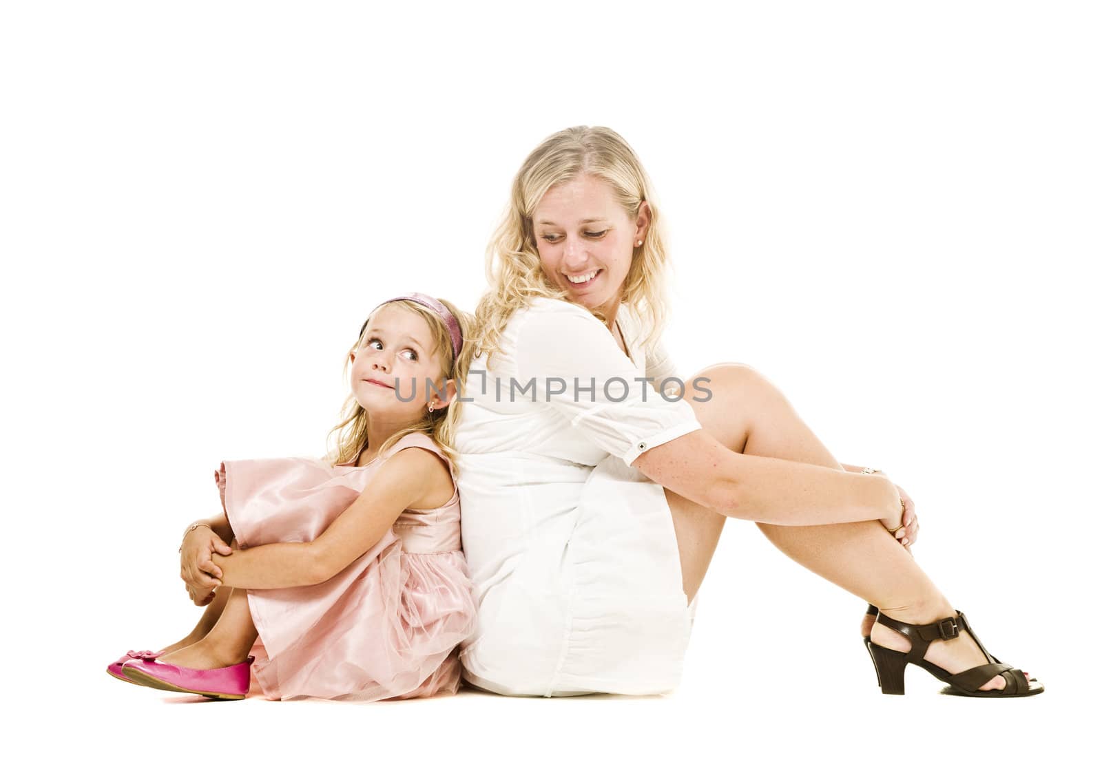 Mother and daughter isolated on white background