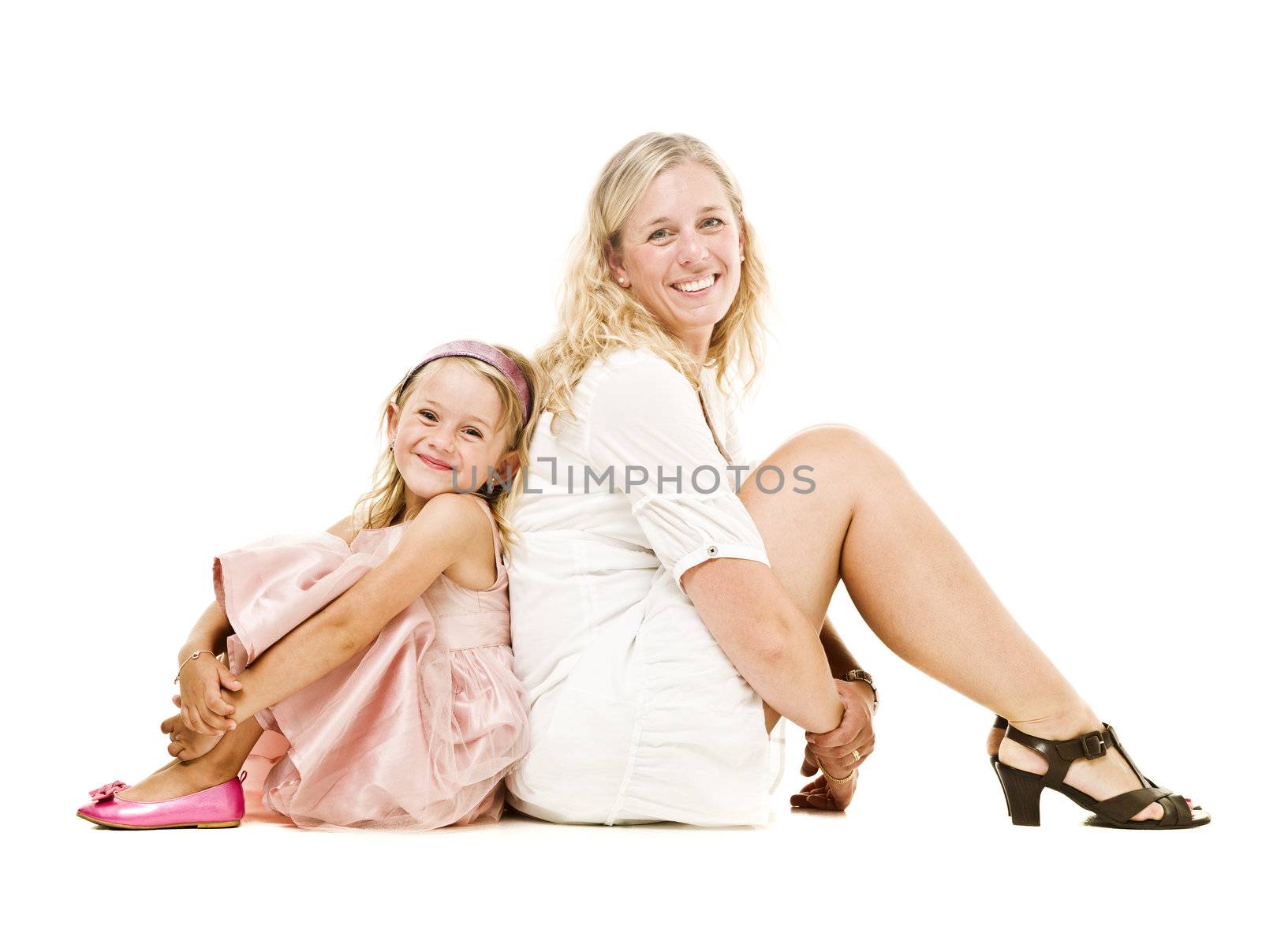 Mother and daughter isolated on white background