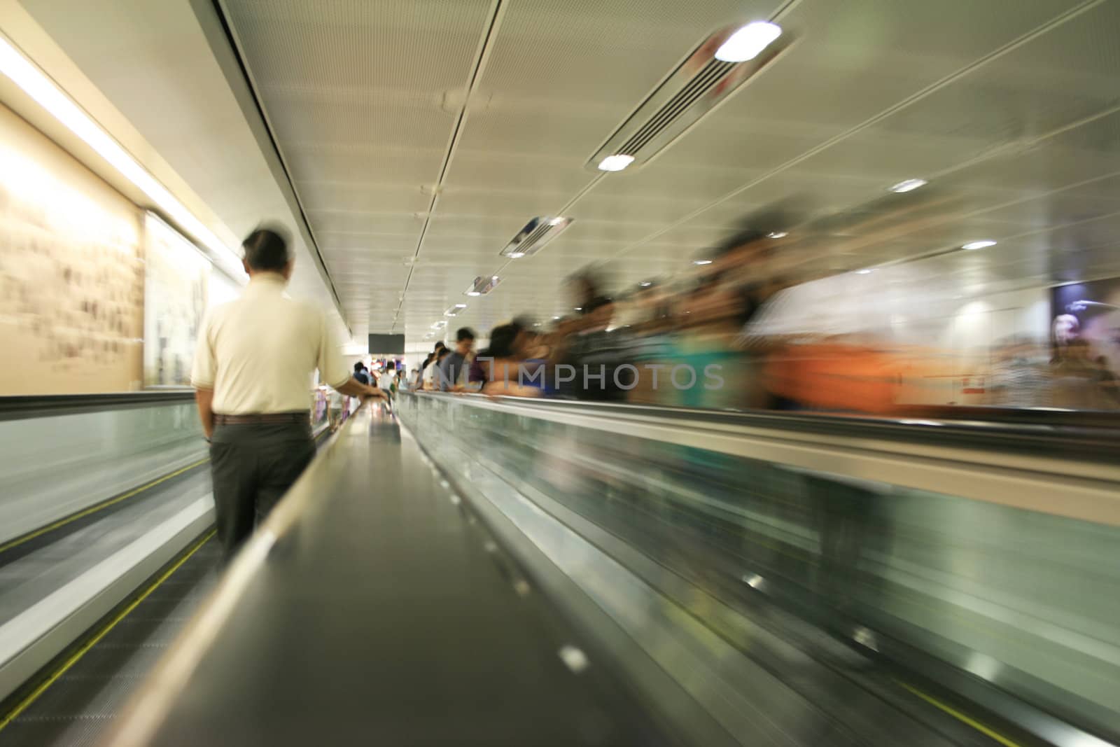 An moving escalator create and motion blur effect.