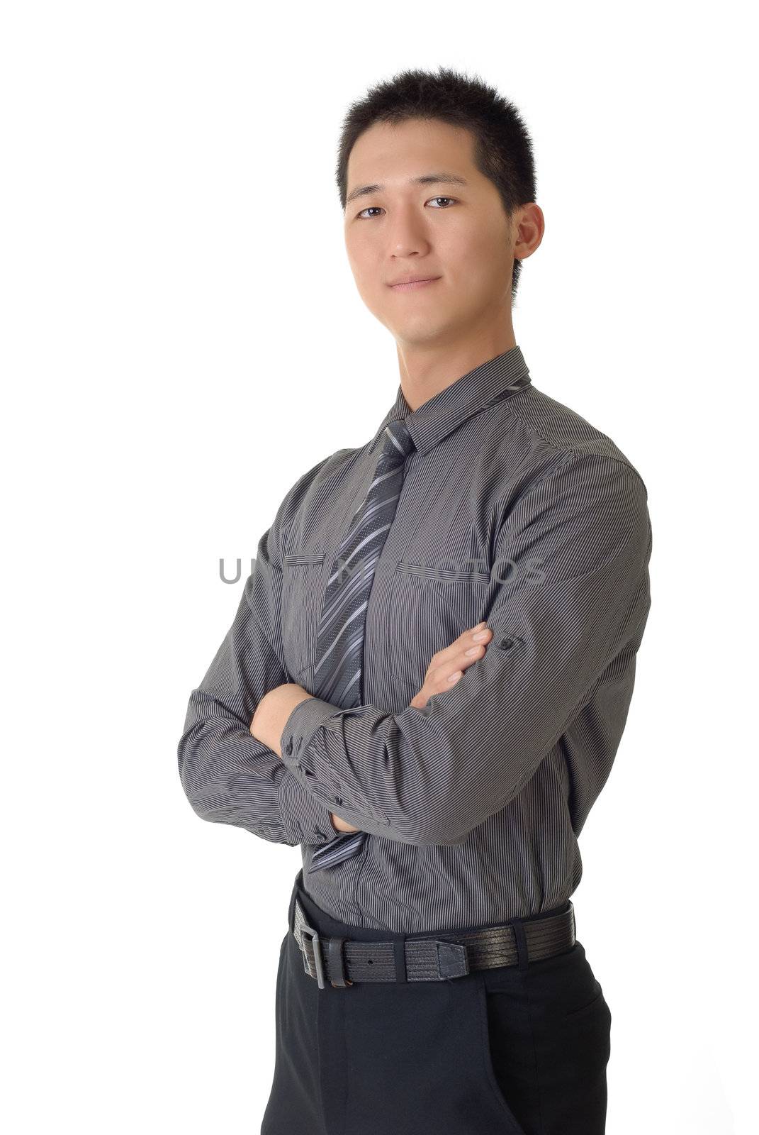 Successful businessman of Chinese, closeup portrait isolated on white background.