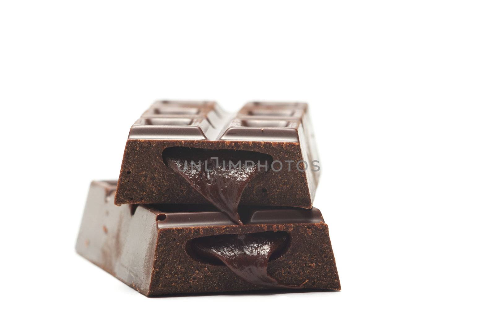 Chocolate bars with filling isolated on a white background.