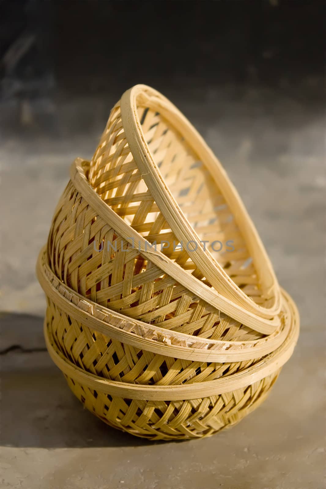 The three baskets bowl made from cutting of bamboo 