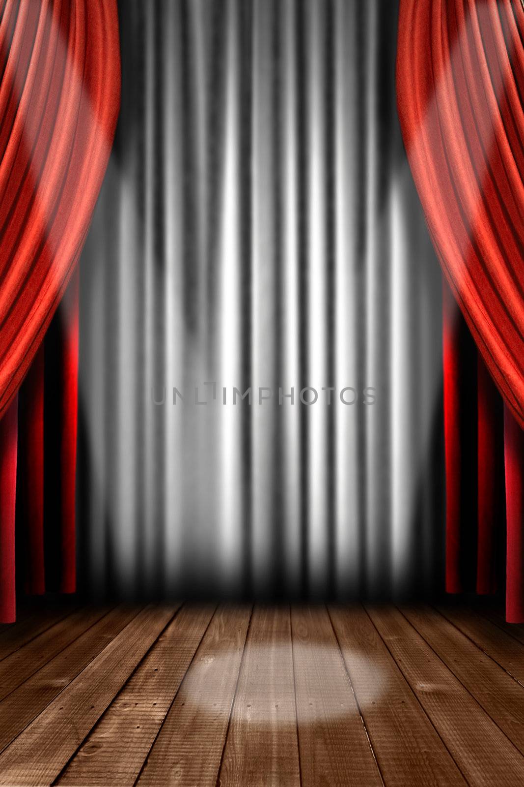 Vertical Stage Drapes With Dramatic Spotlight in the Center