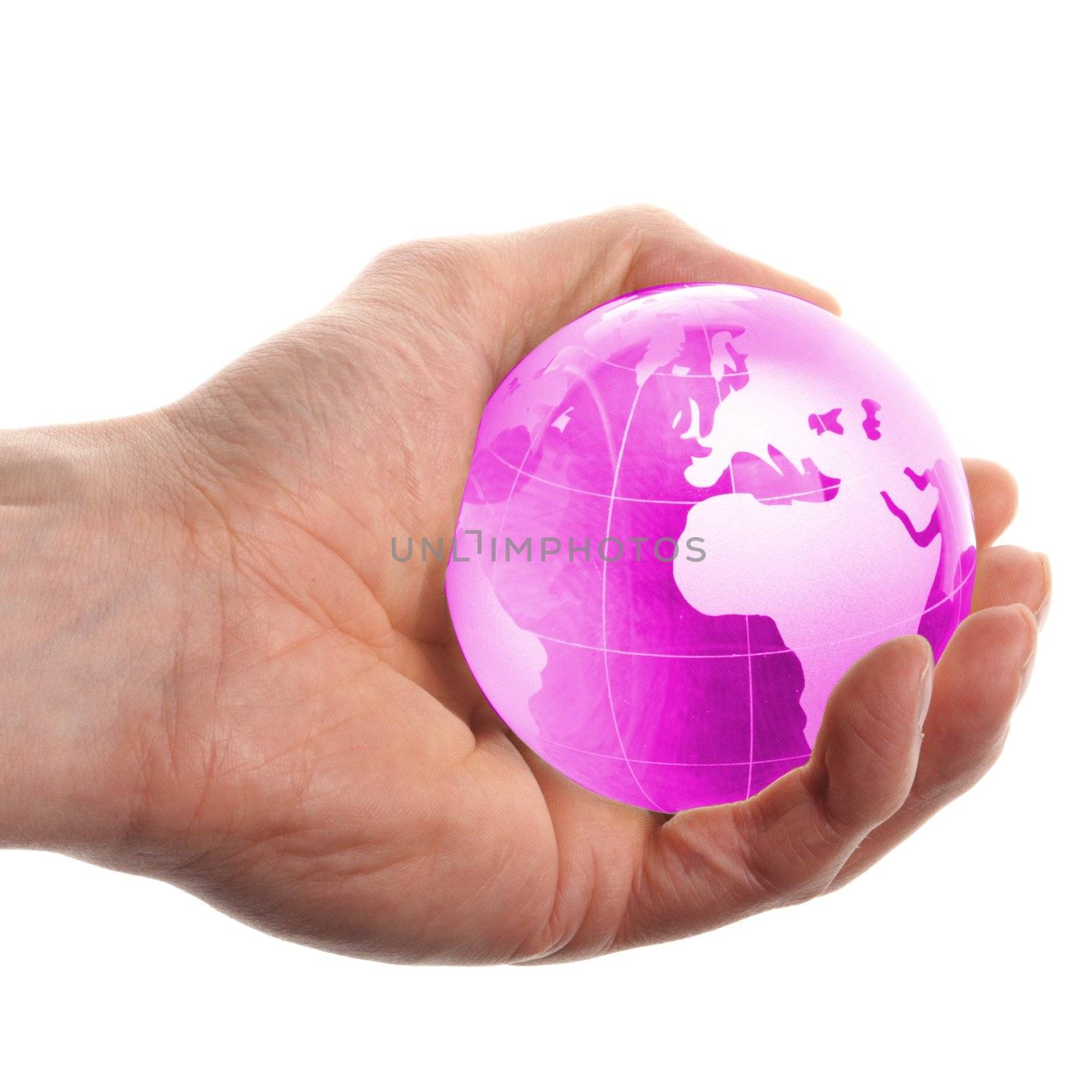 globe in hand isolated on white showing eco environment or business concept