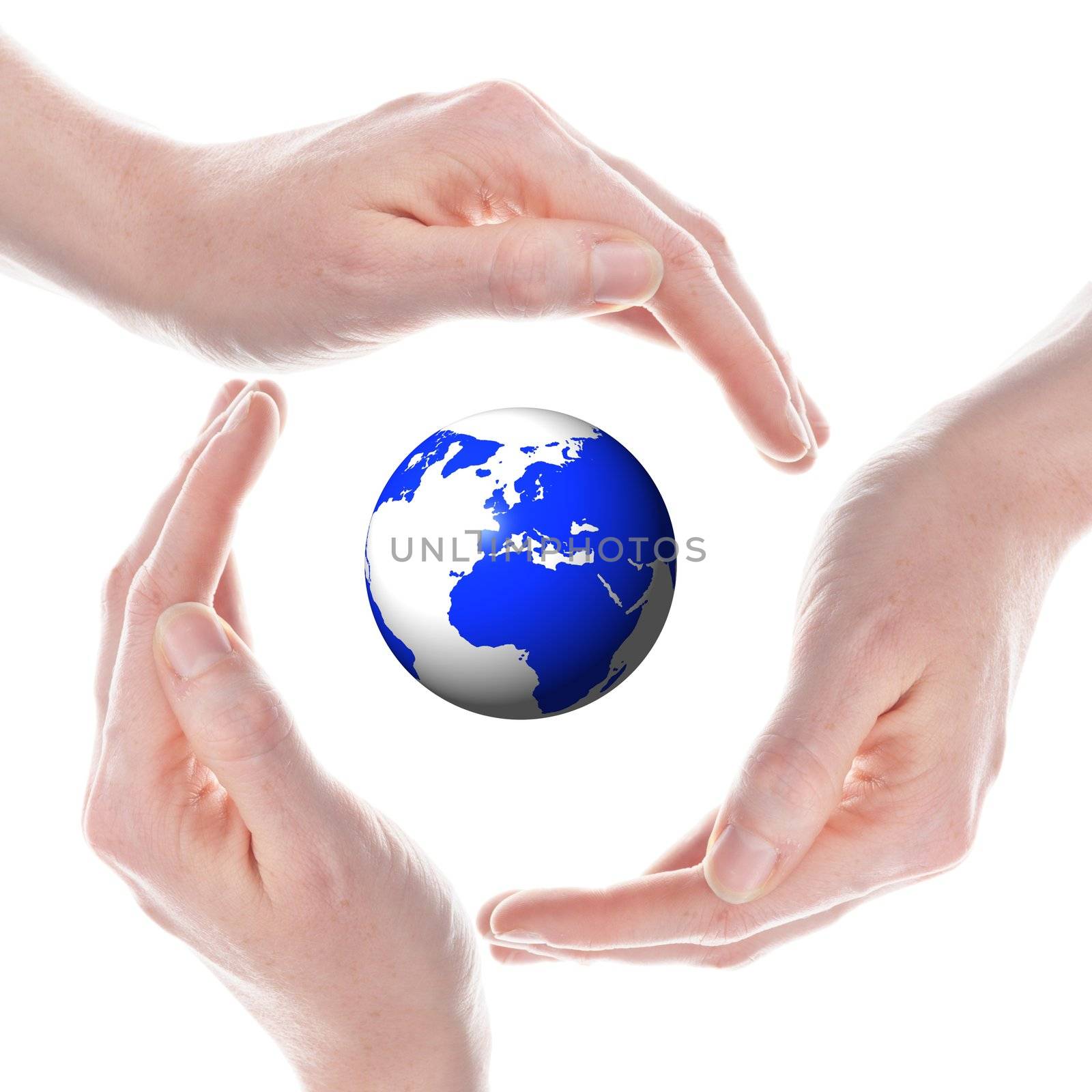 world or globe in your hands isolated on white background